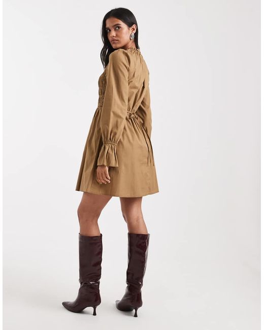 New Look Natural Shirred Bodice Mini Dress