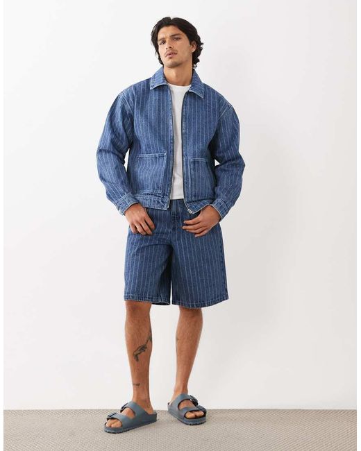 ASOS Blue Striped Denim Jacket for men