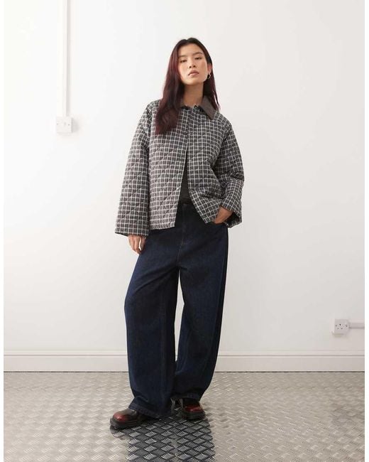 Noisy May Gray Quilted Check Jacket