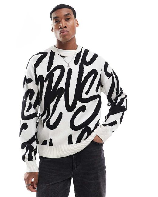 Bershka Black Crush Aop Knitted Jumper for men