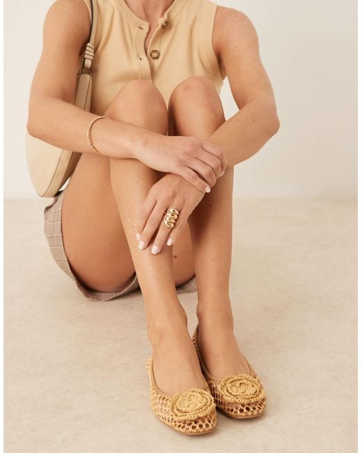 ASOS Natural – lilypad – gewebte ballerinas mit häkel-blume
