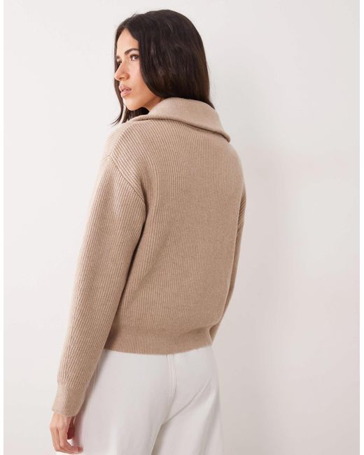 Mango White Quarter Zip Sweater