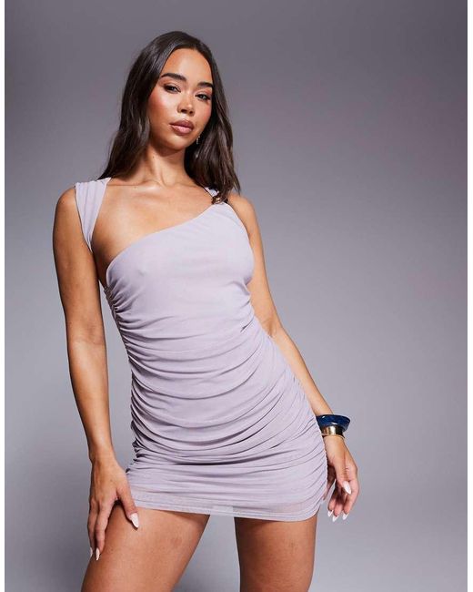 ASOS Purple Gauged Mini Dress With Wrap Round Trim Detail