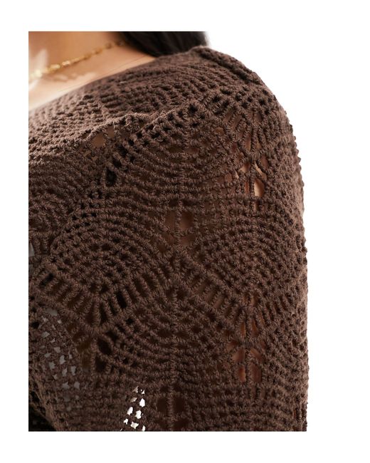 Iisla & Bird Brown Long Sleeve Maxi Crochet Beach Dress