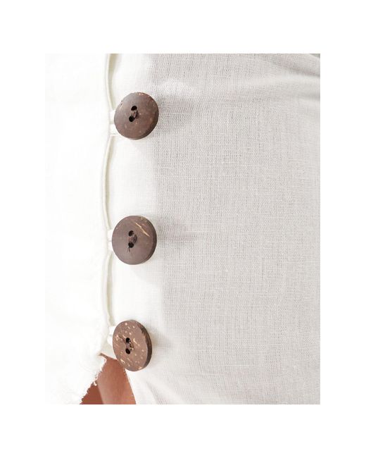 ASOS White Asos Design Petite Linen Midi Skirt With Raw Edge And Button Detail