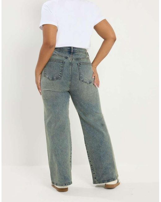 Yours Clothing Blue Seam Detail Wide Leg Jeans