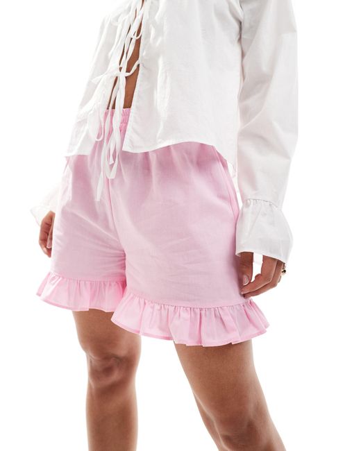 ASOS Pink Cotton Frill Hem Shorts