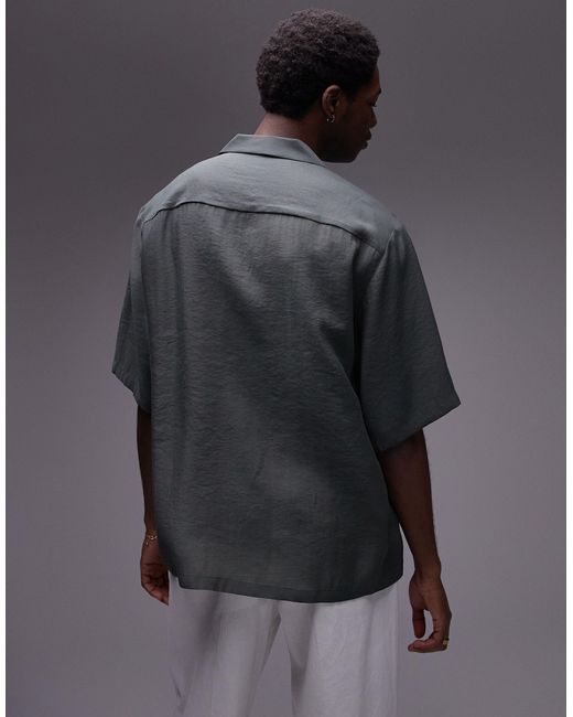 Topman Gray Short Sleeve Relaxed Satin Shirt for men