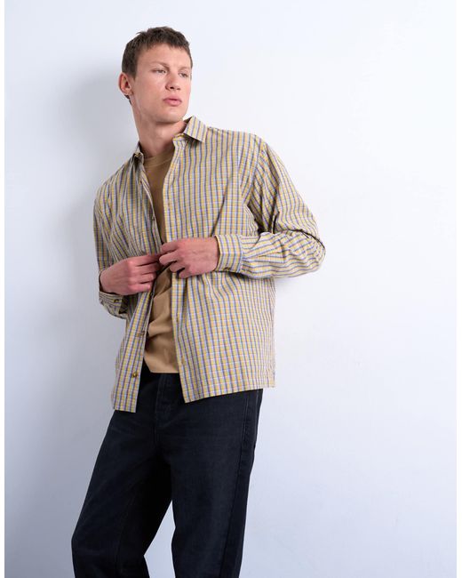 Topman White Relaxed Fit Poplin Check Shirt for men