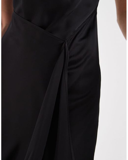 & Other Stories Black Sleeveless Satin Dress With Asymetric Hem