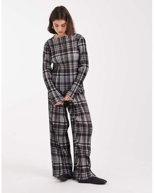 Object Gray Plisse Long Sleeve Top Co-ord