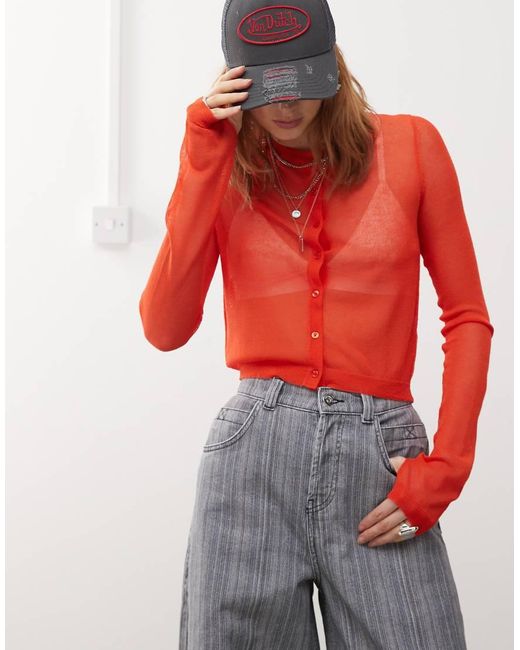 Collusion Red Sheer Knitted Cardi