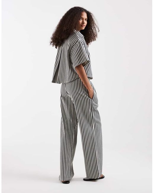 River Island Gray Tie Waist Wide Leg Striped Jeans