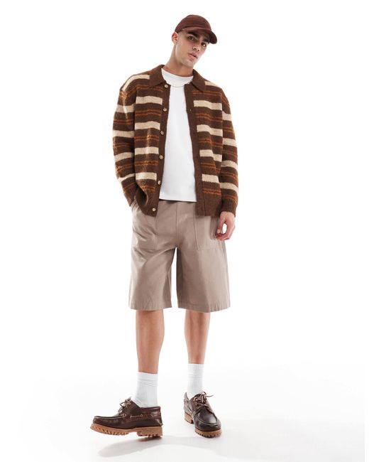 ASOS Natural Long Length Textured Shorts With Workwear Patch for men