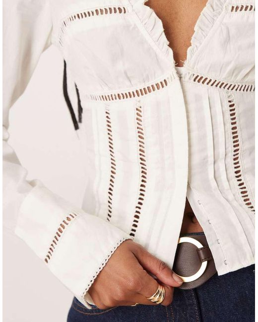 Free People White Frankie Corset Long Sleeve Top