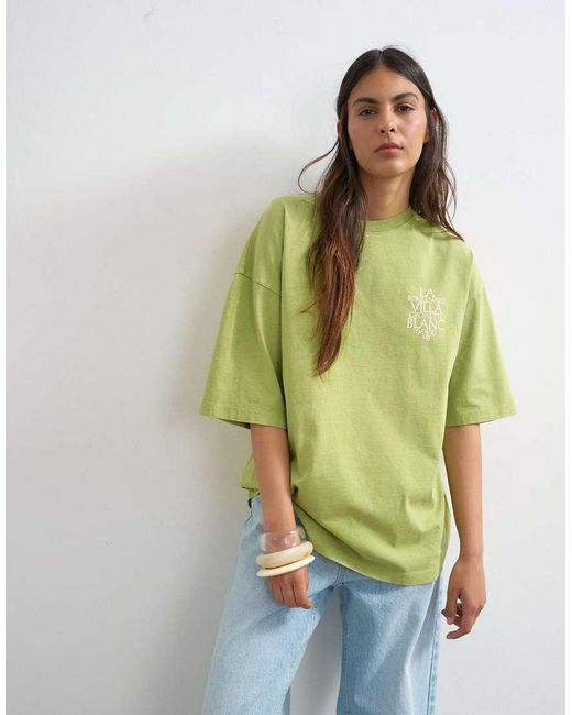 TOPSHOP Green 'La Villa Blanca' Graphic Oversized Tee