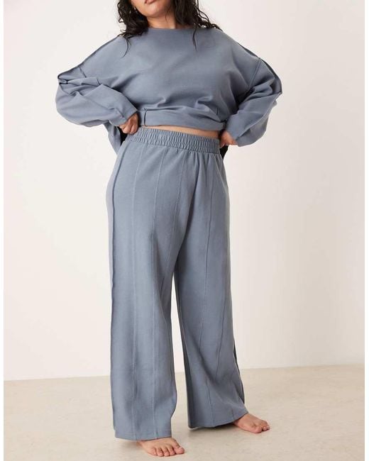 ASOS Blue Asos Design Curve Interlock Super Wide Leg jogger With Seam Detail
