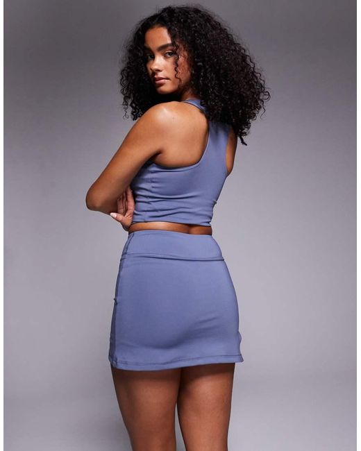 4505 Blue Wrap Waist Tennis Skirt With Under Short And Phone Pocket