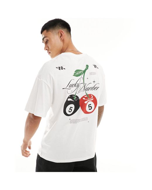 Jack & Jones White Oversized T-shirt With Lucky Number Back Print for men