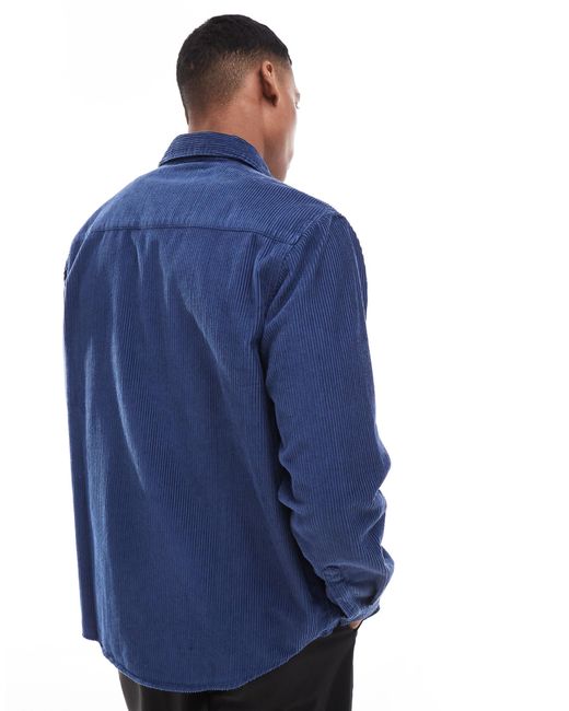 ASOS Blue Cord Overshirt With Poppers for men