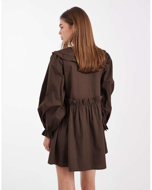 Daisy Street Blue Volume Sleeve Smock Mini Dress With Oversized Collar