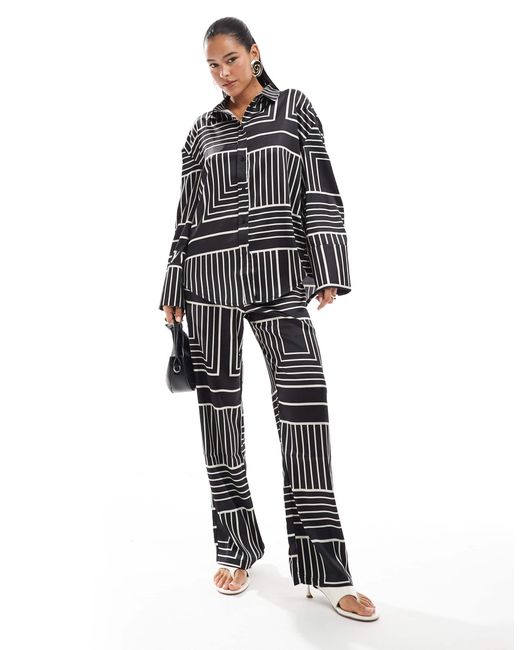 4th & Reckless Black Satin Wide Cuff Button Front Shirt Co-ord