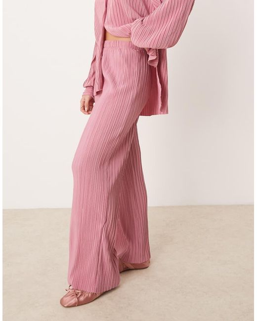 Vila Plissé Broek Met Wijde Pijpen in het Pink