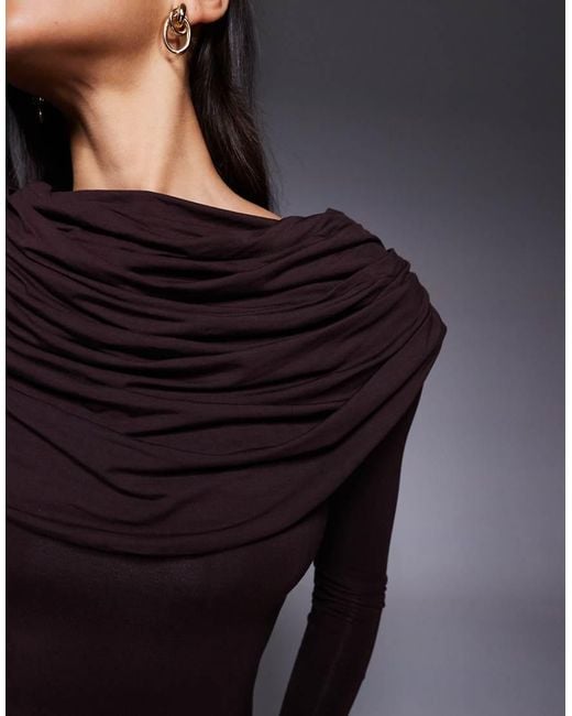 Wanderdoll Blue Grace Double Layered Cape Drape Detail Long Sleeve Maxi Dress