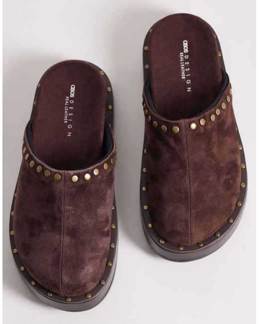 ASOS Brown Marvel Premium Suede Studded Footbed Mules