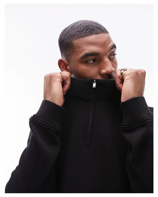 Topman Black Essentials 1/4 Zip Sweater for men