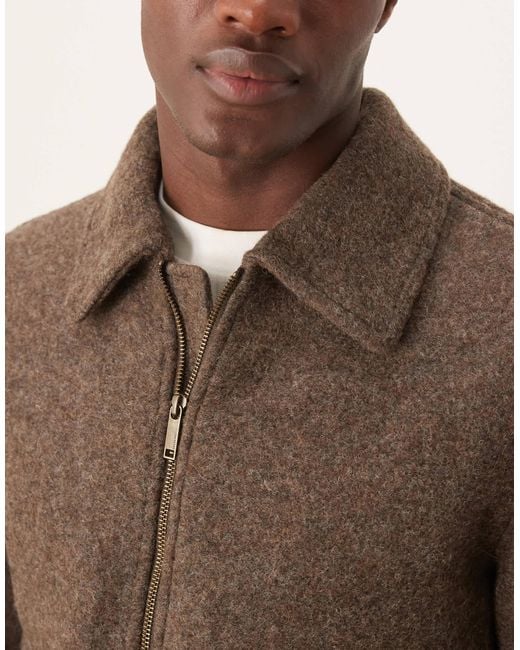 SELECTED Brown Collar Wool Zip Up Jacket for men