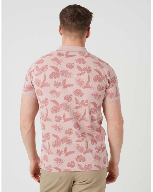 Brave Soul Pink Leaf Print Cotton Polo Shirt for men