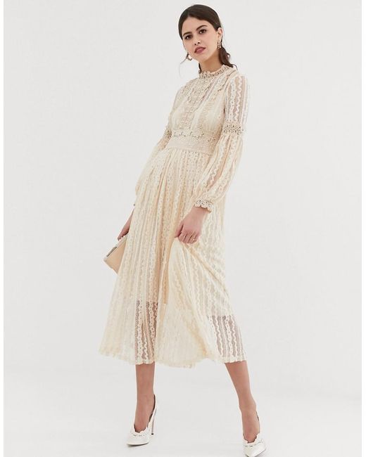 Y.A.S High Neck Lace Midi Dress in 