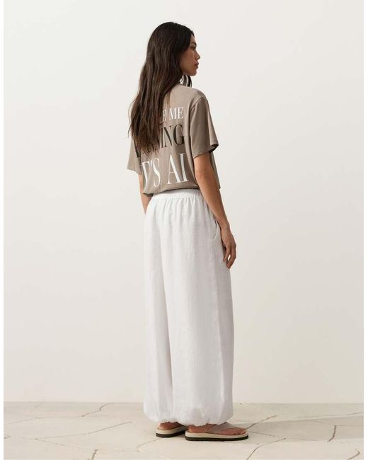 Oysho Natural 100% Linen Bloomer Trousers