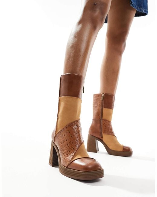 Bottes à talon en patchwork Bershka en coloris Brown