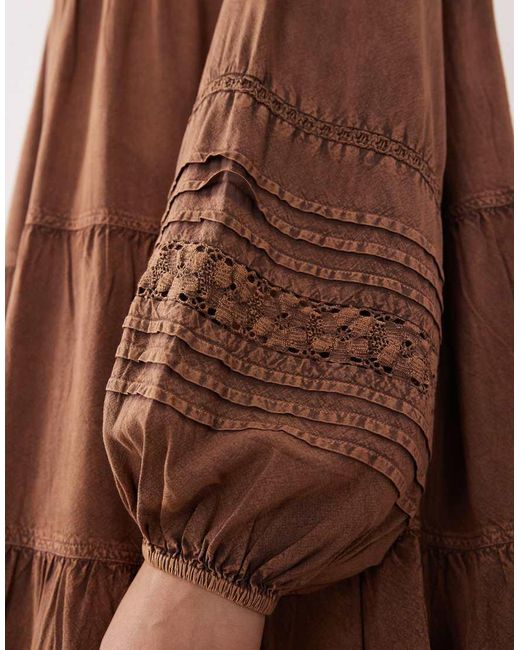 ASOS Brown Asos Design Curve Mini Smock Dress With Lace Trims