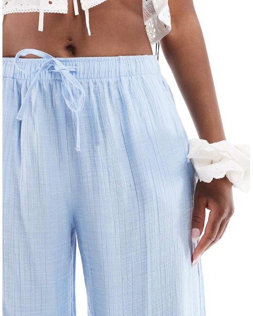 Stradivarius Broek Van Kreukelstof Met Linnenlook En Elastische Taille in het Blue