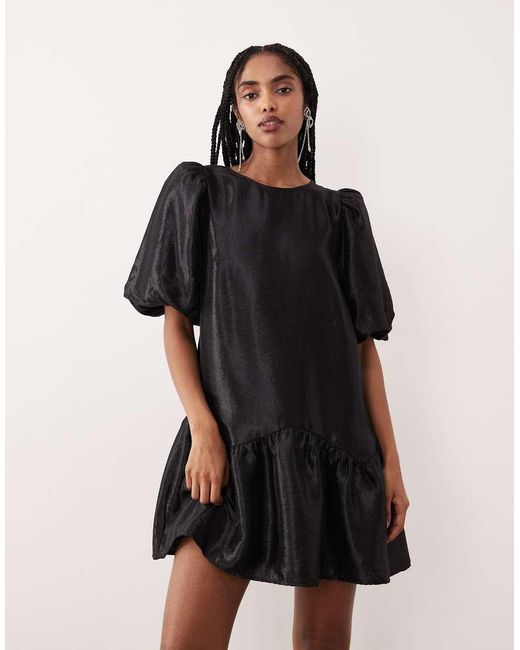 Gina Tricot Black Short Balloon Volume Sleeve Peplum Mini Dress