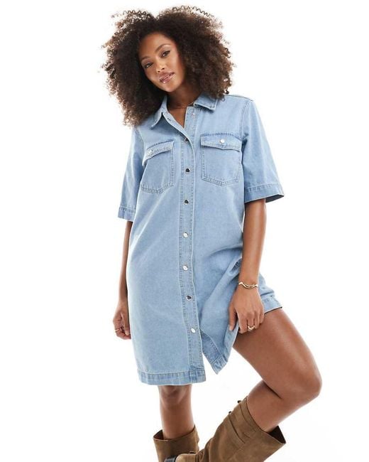 ONLY Blue Short Sleeve Denim Dress