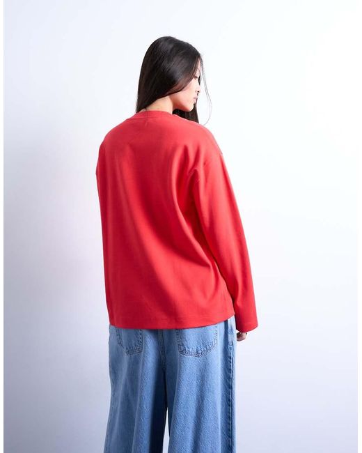 TOPSHOP Red Premium Interlock Long Sleeve Skater Tee