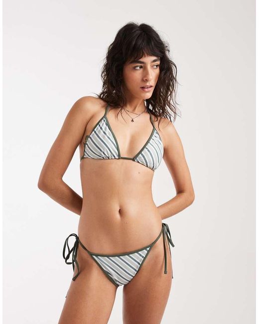 Daisy Street Natural Triangle Bikini Top And Tie Side Bottoms Set