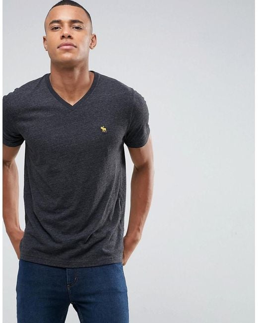 Abercrombie & Fitch V Neck T-shirt Muscle Slim Fit Moose Logo In Black for men