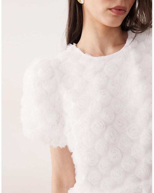 Y.A.S Natural 3d Textured Rose Mini Smock Dress