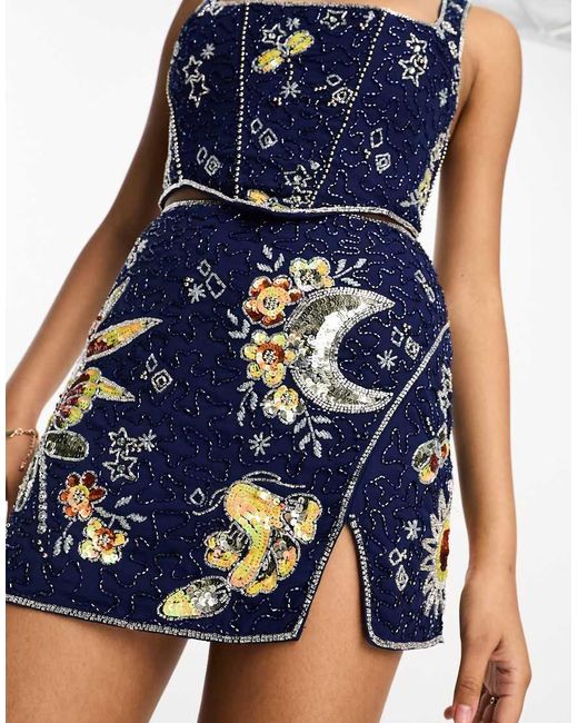 ASOS Blue Celestial Motif Embellished Mini Skirt Co-Ord