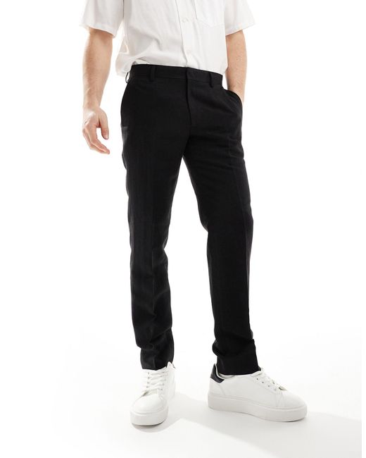 River Island Black Slim Fit Smart Linen Pants for men