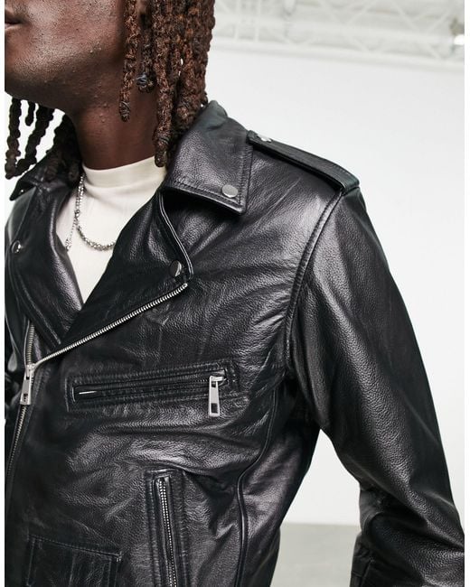 Reclaimed (vintage) Gray Leather Biker Jacket for men