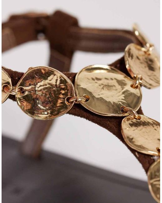 ASOS Brown Fortuna Toe Post Flat Sandals With Coins