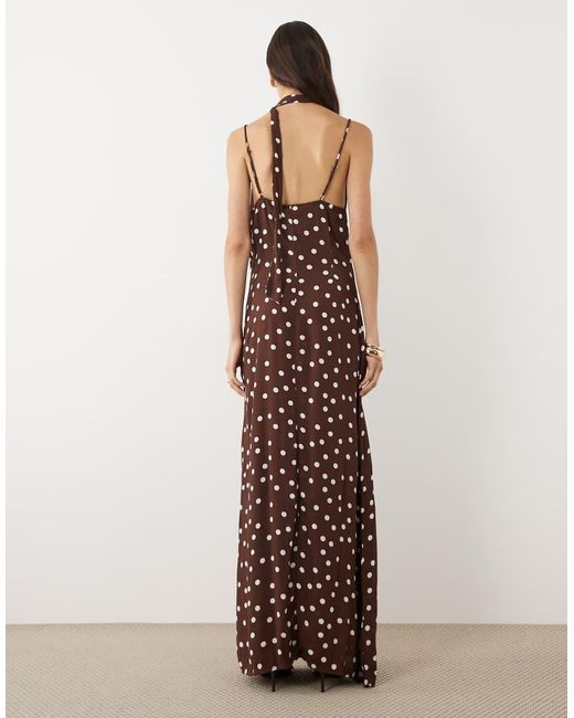 Vero Moda Brown Cami Maxi Dress With Scarf Neck Detail