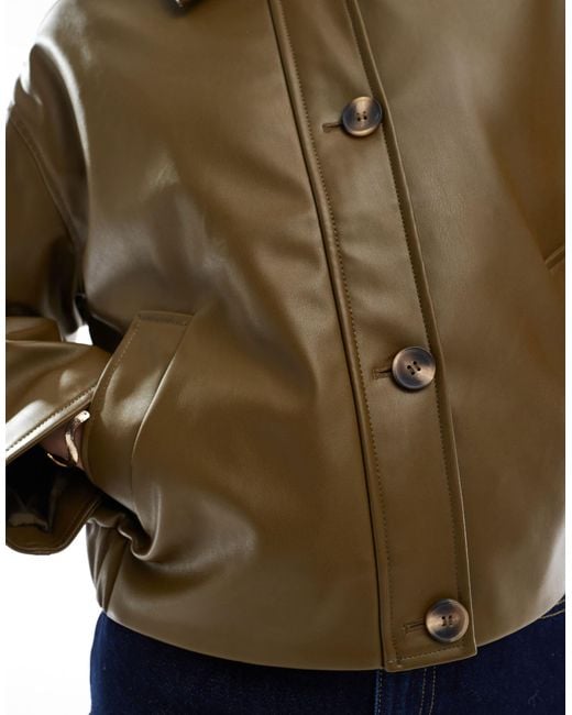ASOS Green Leather Look Button Through Jacket