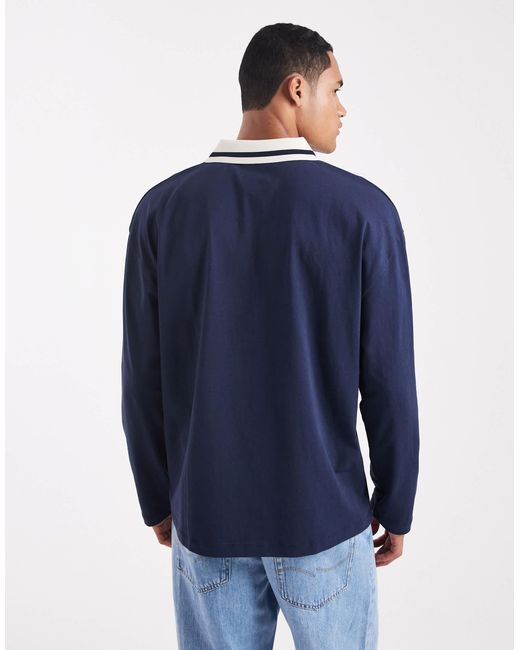 ASOS – langärmliges oversize-polohemd in Blue für Herren